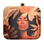 Woman Beige Floral Afro Women Portrait Printed Clutch