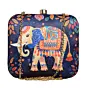 Women Black Elephant Printed Clutch