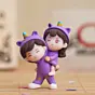 Purple Miniature Cute Couple Statue Girl on Boy's Shoulder Showpiece