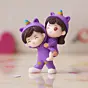 Purple Miniature Cute Couple Statue Girl on Boy's Shoulder Showpiece