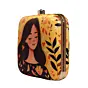 Women Yellow Girl And Birds Printed Clutch