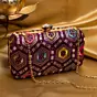 Women Wine Rectangle Sequins Embroidery Clutch