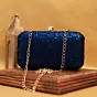 Women Blue Sequins Party Clutch