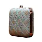 Woman Light Blue Embroidery Party Clutch