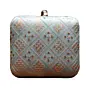 Woman Light Blue Embroidery Party Clutch