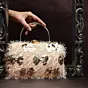 Women Beige Sequins Fabric Party Clutch