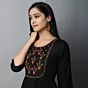 Women Embroidered Viscose Rayon A-line Indian Kurta (Black)