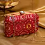 Women Red Rectangle Sequins Embroidery Clutch