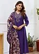 Women's Plus Size Silk Purple Embroidered Kurta with Pants And Dupatta