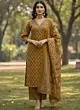 Ochre Yellow Printed Straight Kurta Set With Dupatta for Women