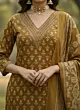 Ochre Yellow Printed Straight Kurta Set With Dupatta for Women