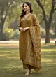 Ochre Yellow Printed Straight Kurta Set With Dupatta for Women