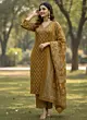 Ochre Yellow Printed Straight Kurta Set With Dupatta for Women