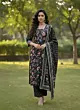 Black Floral Printed Straight Kurta Set With Dupatta for Women