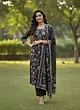 Black Floral Printed Straight Kurta Set With Dupatta for Women