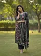 Black Floral Printed Straight Kurta Set With Dupatta for Women