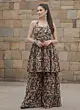 Black Printed Flared Kurta With Sharara for Women