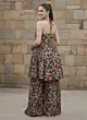 Black Printed Flared Kurta With Sharara for Women