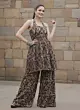 Black Printed Flared Kurta With Sharara for Women