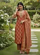 Rust Printed Straight Kurta Set With Dupatta for Women