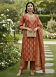 Rust Printed Straight Kurta Set With Dupatta for Women