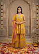 Yellow Printed Flared Kurta Set With Dupatta for Women