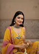 Yellow Printed Flared Kurta Set With Dupatta for Women