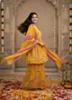 Yellow Printed Flared Kurta Set With Dupatta for Women