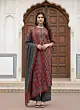 Maroon & Black Printed Straight Kurta Set With Dupatta for Women
