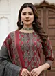 Maroon & Black Printed Straight Kurta Set With Dupatta for Women