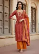Red Printed Straight Kurta Set With Dupatta for Women