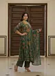Green Printed Flared Kurta Set With Dupatta for Women