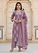 Mauve Printed Straight Kurta Set With Dupatta for Women