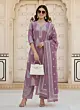 Mauve Printed Straight Kurta Set With Dupatta for Women