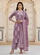 Mauve Printed Straight Kurta Set With Dupatta for Women