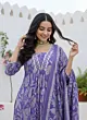 Lavender Printed Straight Kurta Set With Dupatta for Women