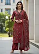Maroon Printed Straight Kurta Set With Dupatta for Women