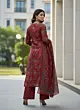 Maroon Printed Straight Kurta Set With Dupatta for Women