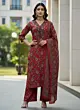 Maroon Printed Straight Kurta Set With Dupatta for Women