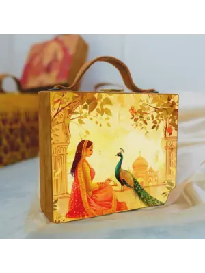Peacock And Women Printed Suitcase Style Clutch