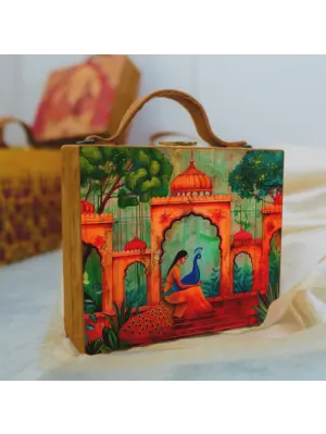 Women Mughal Garden Printed Suitcase Style Clutch