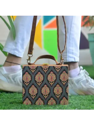 Women  Mughal Motif Printed Suitcase Style Clutch