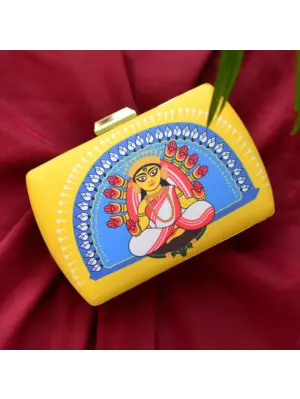 Women Yellow And Blue Durga Printed Clutch
