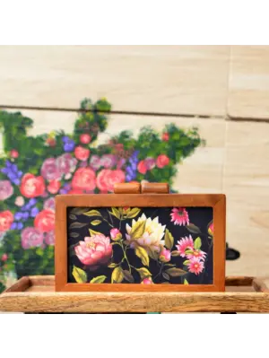 Women Floral Wooden Printed Clutch