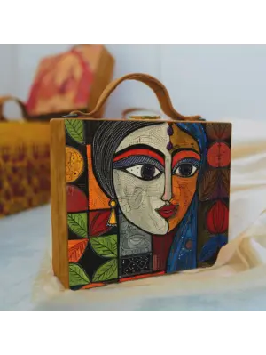 Women Abstract Face Printed Suitcase Style Clutch
