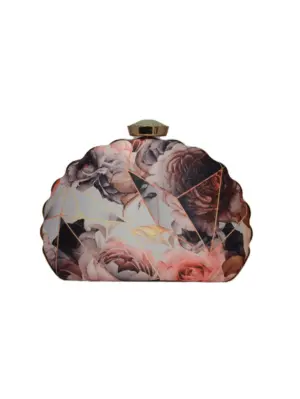 Women Rose Printed D-shape Clutch