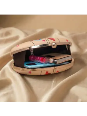 Women Indian Puppet Printed Oval Clutch