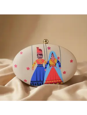 Women Indian Puppet Printed Oval Clutch