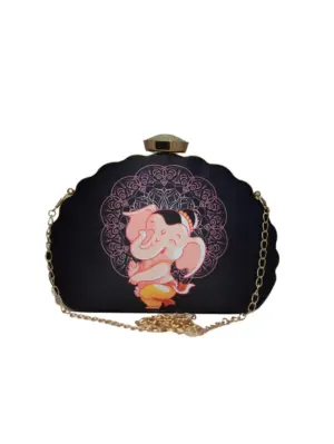 Women Ganesh Printed D-shape Clutch