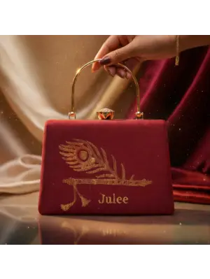 Woman Murli Embroidery Name Customized Clutch
